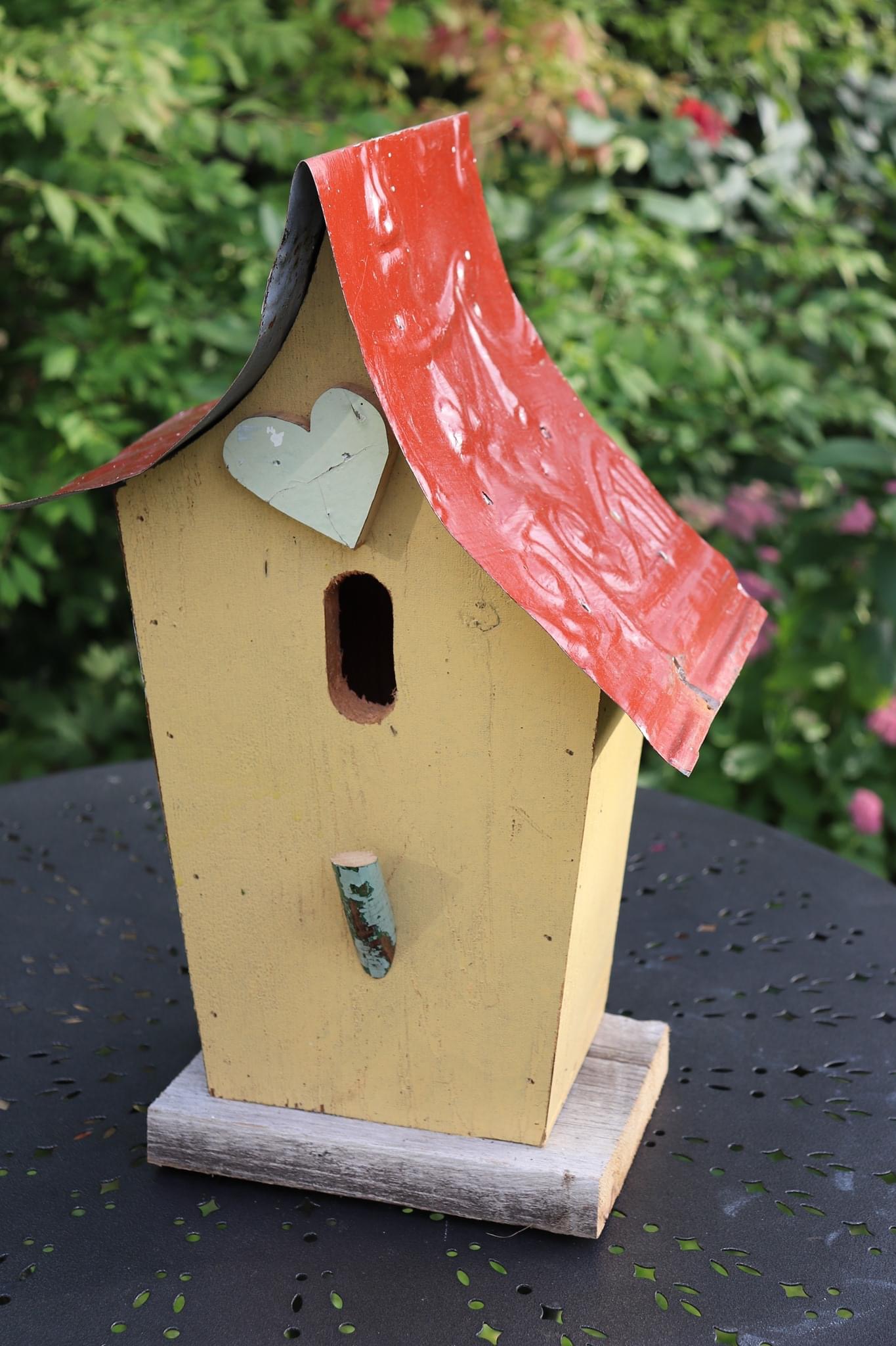 Yellow Bird House With Heart And Red Roof The Avant Garden Shop