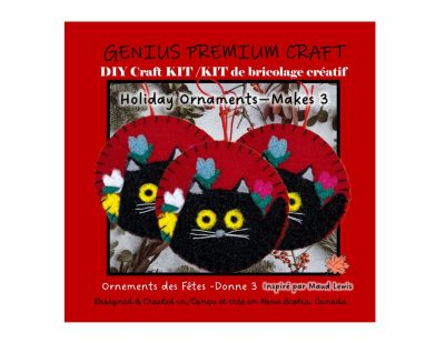 DIY Felt Maud Lewis inspired three cats ornaments