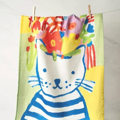 Carolyn Gavin Tea Towel - Blue Cat